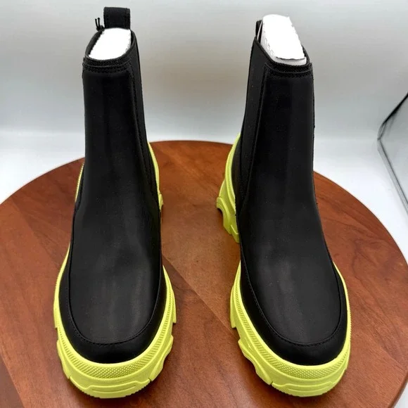 Sorel Brex Chelsea Waterproof Boot Black Tippet Neon Green W 8 Leather Gorpcore - Picture 1 of 11